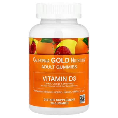 Norland California Gold Nutrition, Vitamin D3 Gummies, Lemon, Orange, & Strawberry, 90 Gummies (25 mcg (1,000 IU per Gummy)) supplement Uganda UGX 37,993