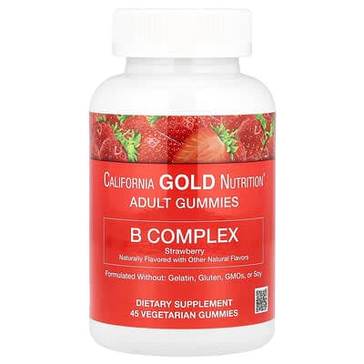 Norland California Gold Nutrition, B Complex Gummies with Vitamins B6 and B12, Folate, and Biotin, Strawberry, 45 Vegetarian Gummies supplement Uganda UGX 31,459