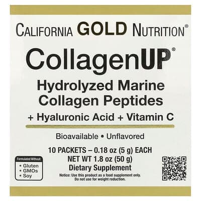 Norland California Gold Nutrition, CollagenUP®, Hydrolyzed Marine Collagen Peptides with Hyaluronic Acid and Vitamin C, Unflavored, 10 Packets, 0.18 oz (5 g) Each supplement Uganda UGX 153,169