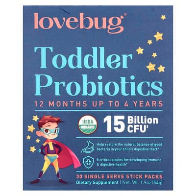 Norland LoveBug Probiotics, Toddler Probiotics, 12 Months Up To 4 Years, 15 Billion CFU, 30 Single Serve Stick Packs, 0.06 oz (1.8 g) Each supplement Uganda UGX 99,420