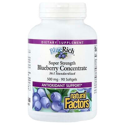 Norland Natural Factors, BlueRich®, Super Strength Blueberry Concentrate, 500 mg, 90 Softgels supplement Uganda UGX 55,437