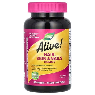 Norland Nature's Way, Alive!® Hair, Skin & Nails Gummies, Strawberry, 60 Gummies supplement Uganda UGX 49,949